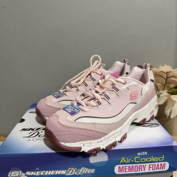 Size 7.5 Skechers Women's D'Lites Popular Vote Taupe/Multi Sneaker Shoes (MVMT) - Picture 7 of 11